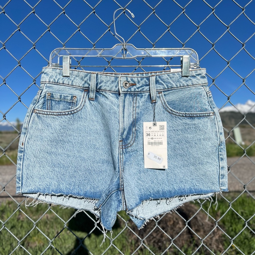 Zara NWT Midi Denim Jean Cut Off Shorts